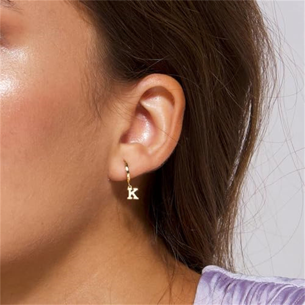 European and american cross-border retro fashion stainless steel gold-plated 26 english alphabet letter pendant earrings jewelry for women