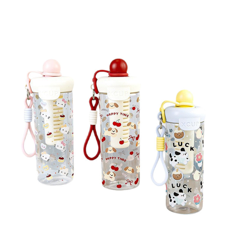 High-style cartoon floating ball plastic cup, large capacity, portable, trendy direct-drink plastic straw water cup, tea infuser cup - wholesale