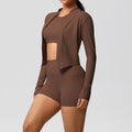 cloud-feel brushed short-sleeved sports zipper outwearflap pocket pants shorts hip-lifting fitness yoga wear three-piece set