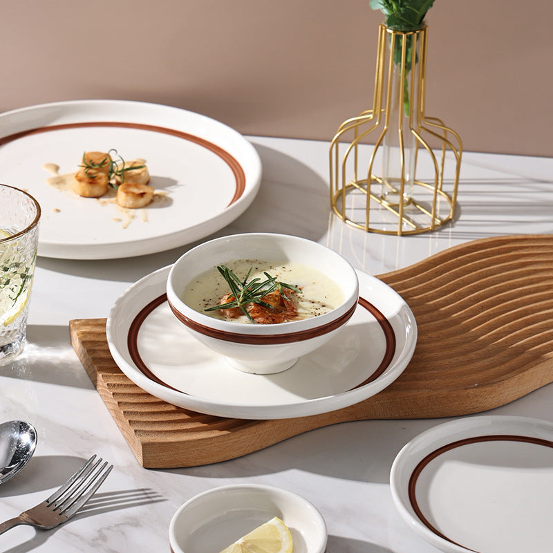 Japanese retro line ceramic plate casual small bowl western steak dinner plate for homesuit bowl plate wholesale
