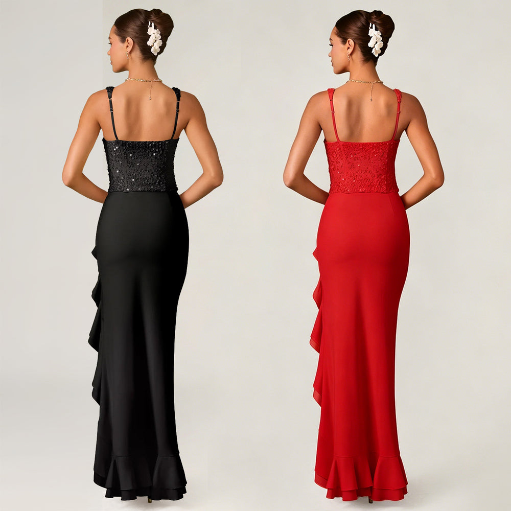 C7690 cross-border   fashion women's elegant sexy slit hem dress