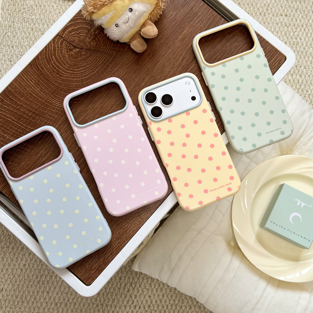 Color-blocked macaron phone case with all-over polka dot design, compatible with apple 17 pro max. iphone 18 skin-feel jelly case, also suitable for iphone 15