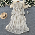 French chic stand collar lantern sleeve polka dot dress - women's slimming a-line maxi dress - autumn  new arrival