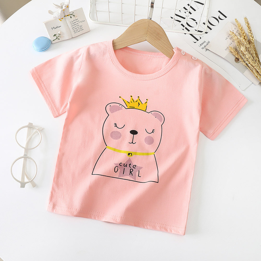 Kids' short-sleeve t-shirt, 100% cotton, baby undershirt, boys' and girls' summer top, 0-7 years old, dropshipping available