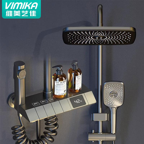 Brass shower shower set Household thermostatic bath Bathroom pressurized bath nozzle Gun gray bathroom shower