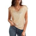 European and american cross-border summer new women's clothing  sexy v-neck sequin beaded shiny party vest t-shirt