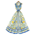 Vacation style sleeveless lapel printingdress female summer k-style strap waist a-line long skirt eleganceelegant