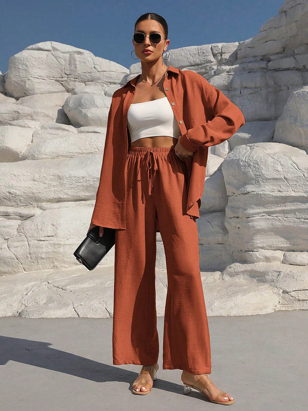 European and american cross-border  summer new arrival: loose-fit two-piece set with wide-leg pants - casual outfit for wholesale export