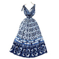 Frenchretrotie back suspender dresssummer women's sense of designniche style waist slimming look large swing floral long skirt