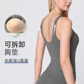 One-piece fitness suit with chest pad, beautiful back sports yoga suit, breathable beautiful back, nude feel shaping one-piece yoga pants for women
