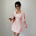 Fall and winternew arrivaleuropean and american clothing single-breasted shortoutwear+frenchretro tweed styledresstwo-piece set for women
