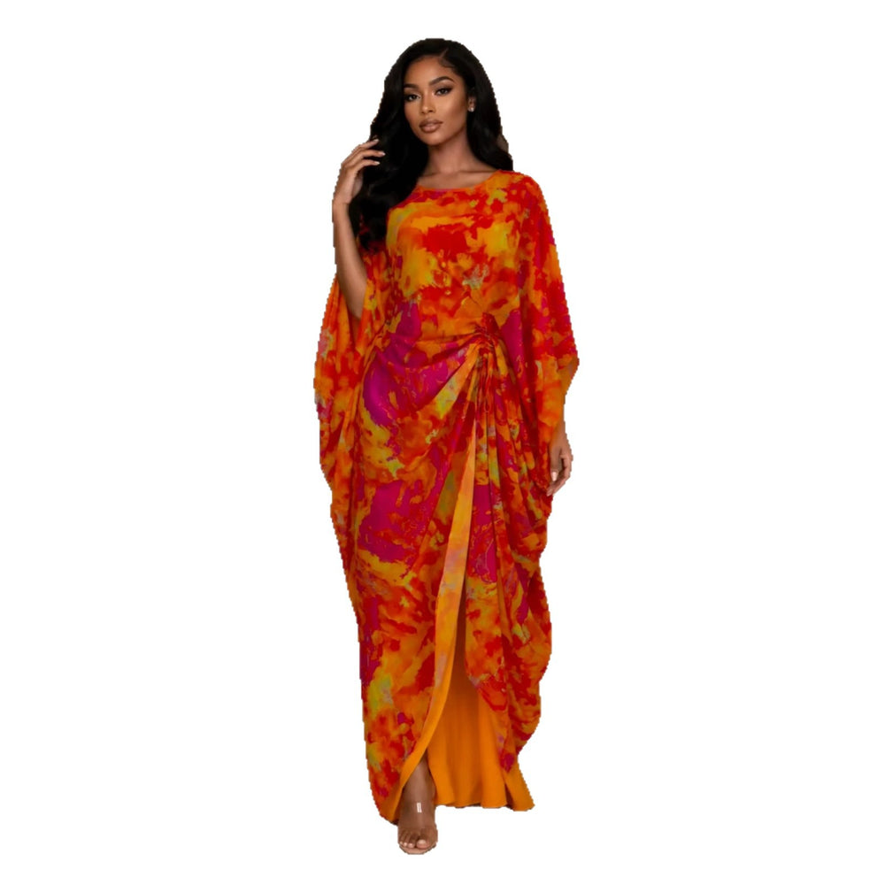 European and american cross-border women's fashion:  summer new arrivals - elegant round neck drawstring printed dress, sundress, and casual set