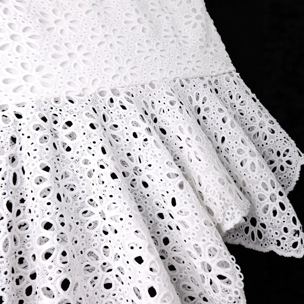 New arrivaleleganceretrohigh waist silm skirt whiteasymmetrical lacecut out hip skirtlace skirt