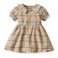 Girls' vintage cotton plaid dress - french collar, kids' & baby summer  new arrival, short sleeve princess dress