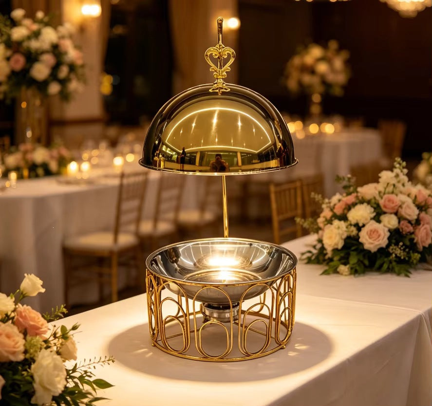 Diamond-shaped golden stainless steel buffet stove 8l hanging buffet stove for hotel restaurants