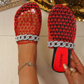 Exportplus size baotou fishnet half slippers cross-border new arrivalsummerflats roman cut outplaid beach slippers