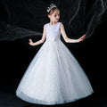 Custom children's long wedding dress gown tulle princess dress for girls ages 3-15, perfect for children's day performances