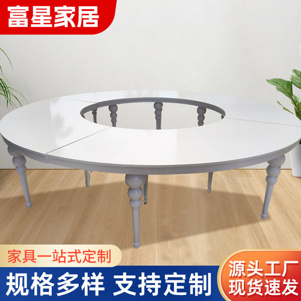 Wedding catering furniture Stainless steel serpentine dining table Semi-round table Tempered glass splicing large round table combination
