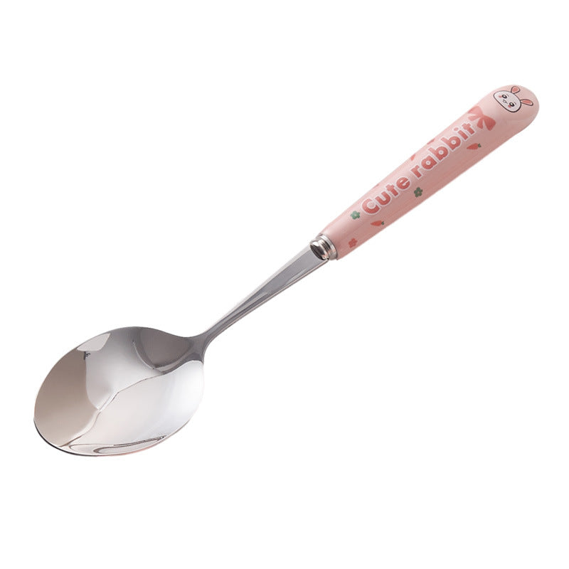 Cute stainless steel cutlery set with stylish ceramic handles - portable student dinnerware, kids' chopsticks and spoon set