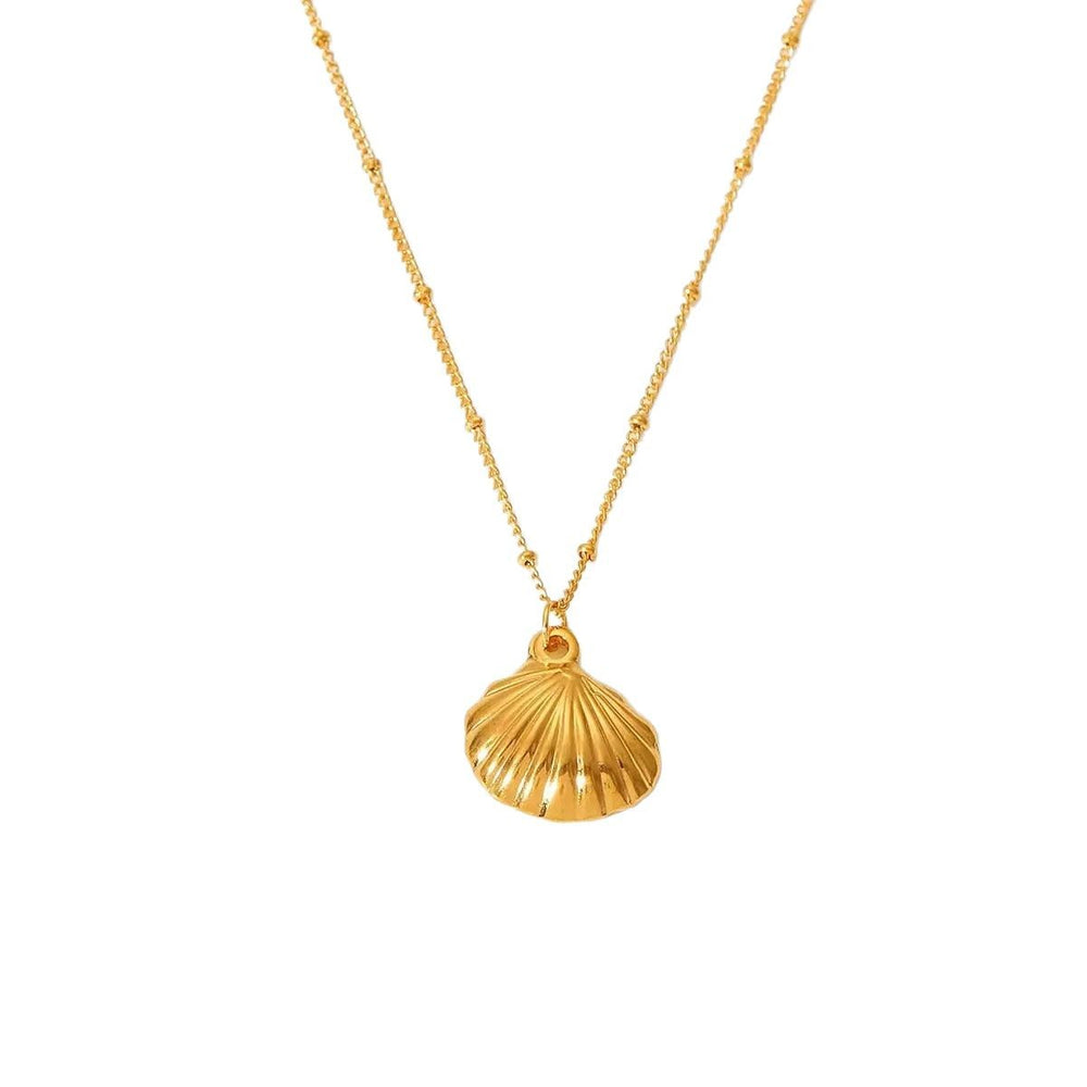 European and american ins style marine element titanium steel necklace non-fading 18k gold stainless steel shell pendant necklace women's necklace