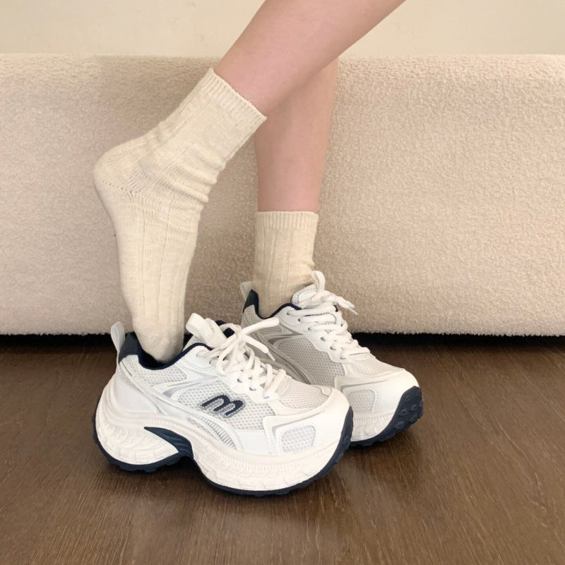 Thick sole heightened dad shoes 2026new arrivaleasiest for matchniche style breathable casual sports shoes running shoes ins trendy shoes women's shoes