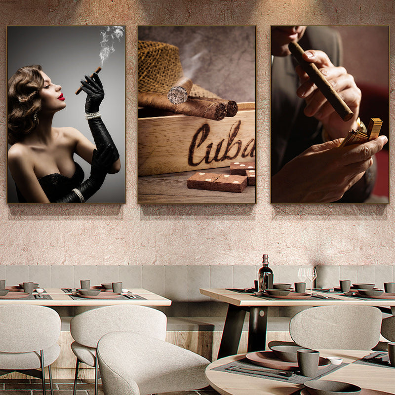 Cigar painting American bar club nightclub ktv box wall decoration painting whiskey winery beautiful woman mural