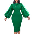D307 european and american style women's spring/autumn long sleeve plus size bodycon beaded mesh panel commuter pencil skirt foreign trade dress