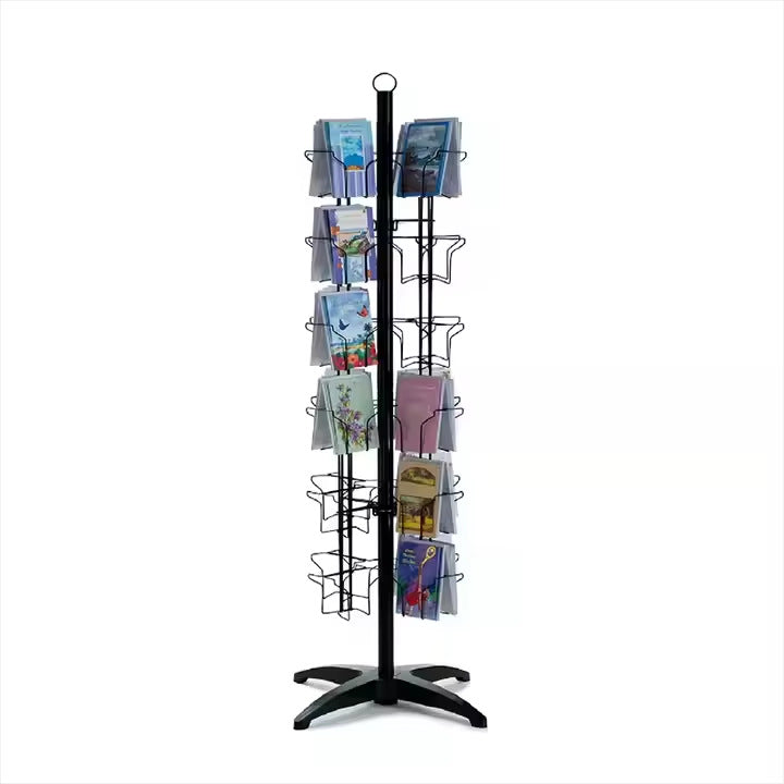 Source Factory Retail Floor-to-ceiling metal display stand Lightweight rotating greeting card and bookshelf with storage function
