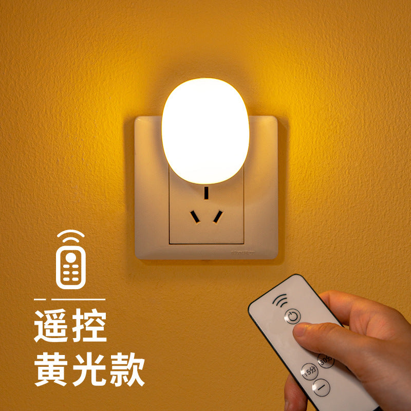 Wireless remote control night light - plug-in bedside lamp for kids, baby bedroom companion for sleep, feeding, eye protection, light-controlled sensor lamp