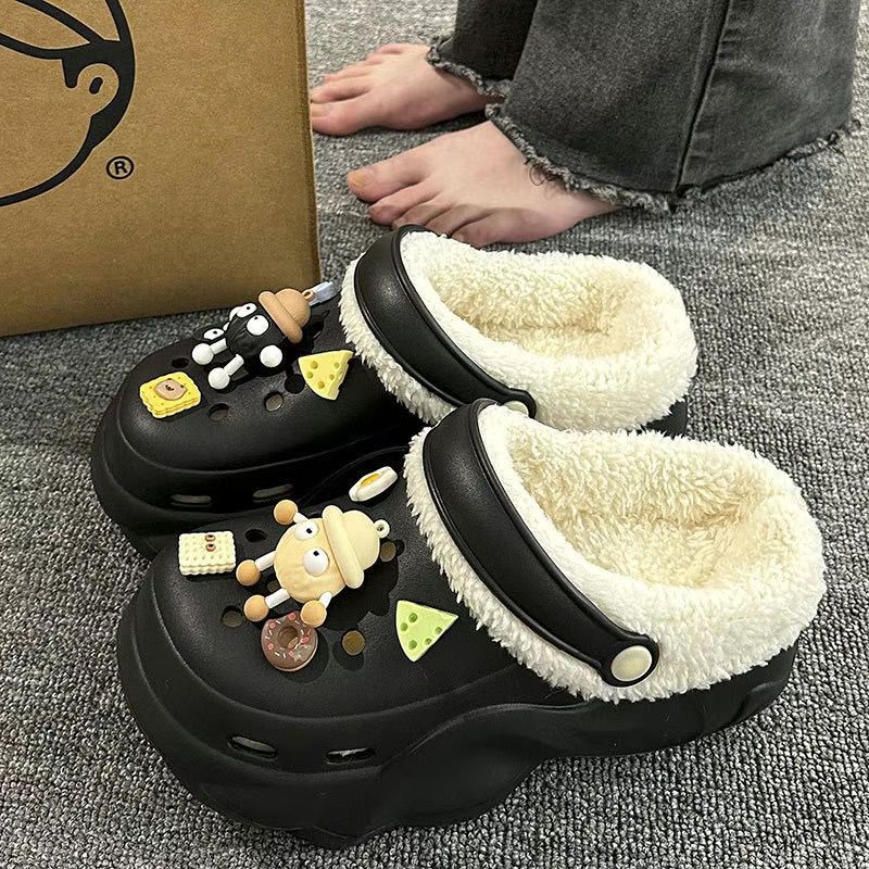 Clogs fleece-lined women's outwear winter 2023new arrivalthick soleincreased popularcasualheattechnon-slip cotton shoes for women