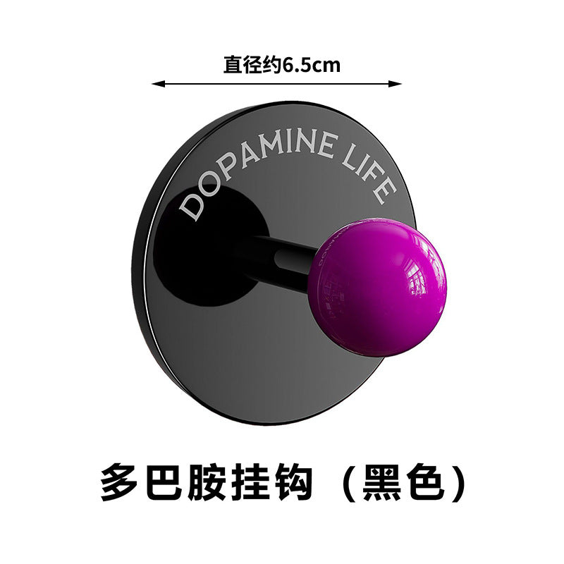 Dopamine wall-mounted non-punching hook, round ball straight hook, super glue sticky rubber band, necklace, jewelry, bathroom storage rack.
