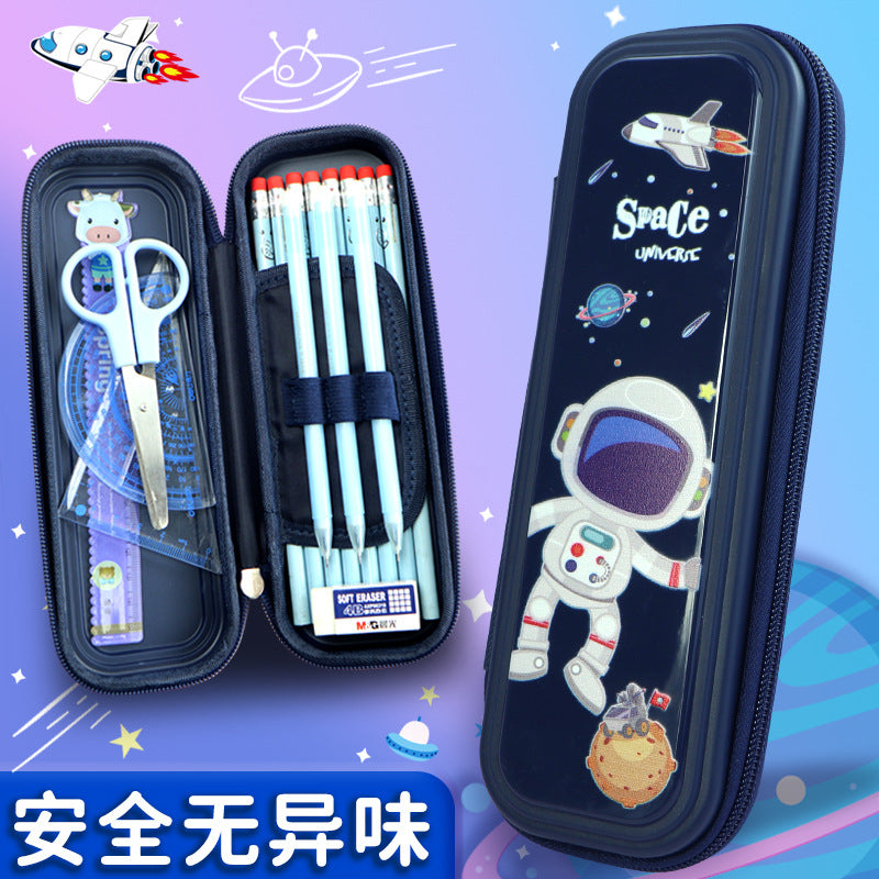 Pencil bag High value cartoon stationery box Boys and primary school students Multi-layer large capacity ins wind Niche stationery bag Simple