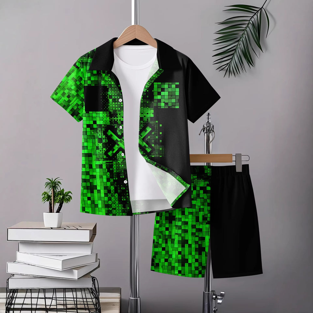 hot-selling children's short-sleeved shirt set,  &  trending, american casual shirt set for summer