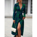Shipped to fashion cross-border  all-over printing buttons long sleeves waist a-line dress independent station