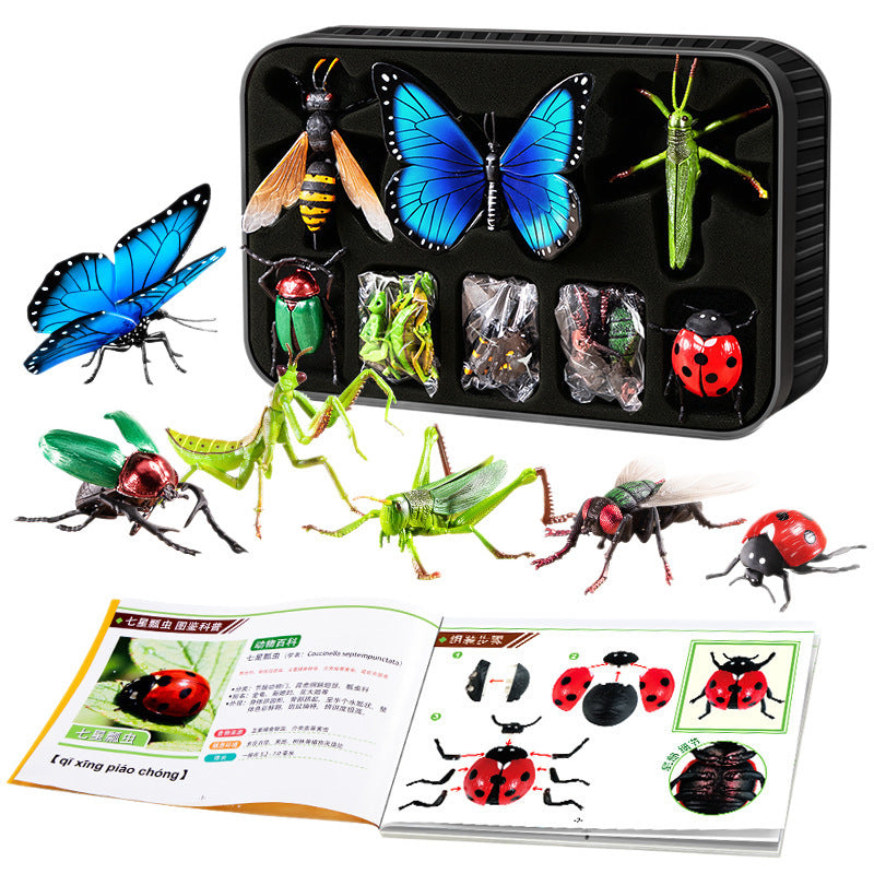 Kids' realistic insect model 4d assembly educational animal toy - mantis, fly, bug, butterfly - cognitive science educational building blocks