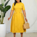 C8661 african women's clothing  summer new arrival: round neck short sleeve elegant solid color midi dress, european and american style
