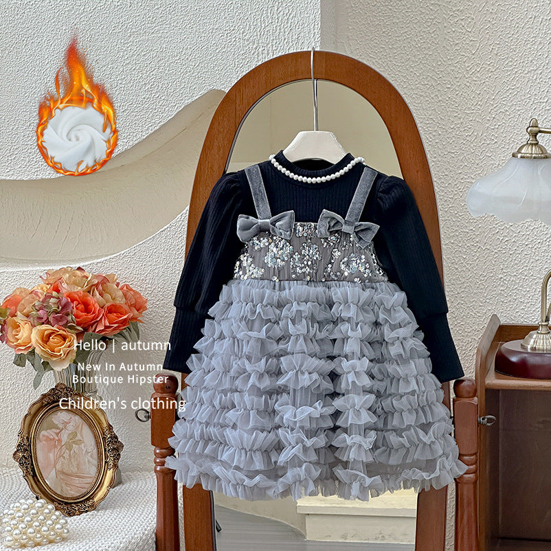 Girls' dresses: new autumn  collection - elegant fleece-lined birthday dress for little girls, super fairy tutu princess dress for children