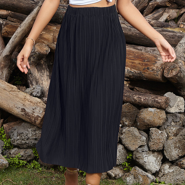Independent Station Cross-border  Europe, America, solid color casual pleated skirt, foreign style fashion slim pleated skirt