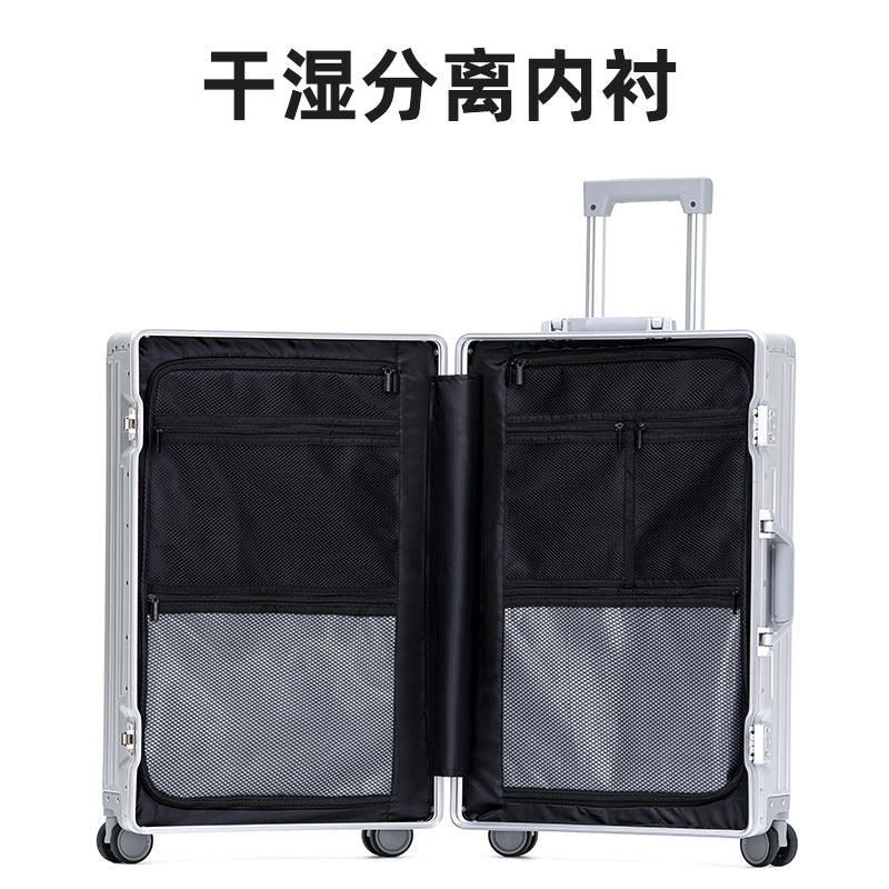 New customized all-aluminum alloy suitcase, metal trolley case, Jiaxing suitcase, universal wheel password case, boarding case.