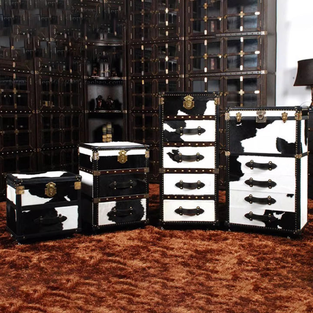 Medieval style furniture american cowhide entrance cabinet retro leather suitcase coffee table b&b cigar bar storage storage chest