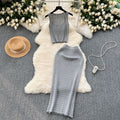 Hong kong style retro hot girl outfit - women's summer cropped tank top & high-waisted midi skirt knit two-piece set