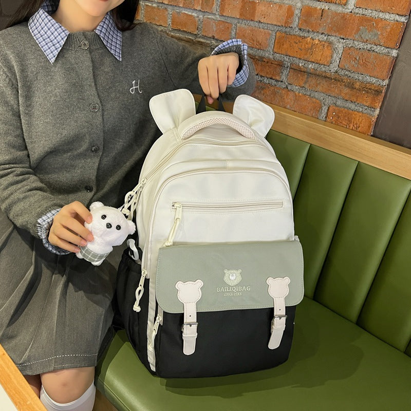 Trendy retro cute color block backpack - japanese style cartoon casual daypack - large capacity student schoolbag