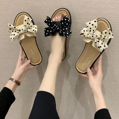 2024 summer new bowknot slippers, korean style floral beach sandals, women's trendy flat sandals - perfect for instagram!