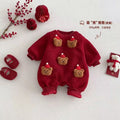 Winter fleece-lined thickened super cute baby romper, adorable red new year outfit, baby lambswool crawling suit, chinese new year apparel