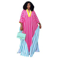European and american cross-border african women's clothing  spring new arrival: chic and stylish v-neck striped loose long dress