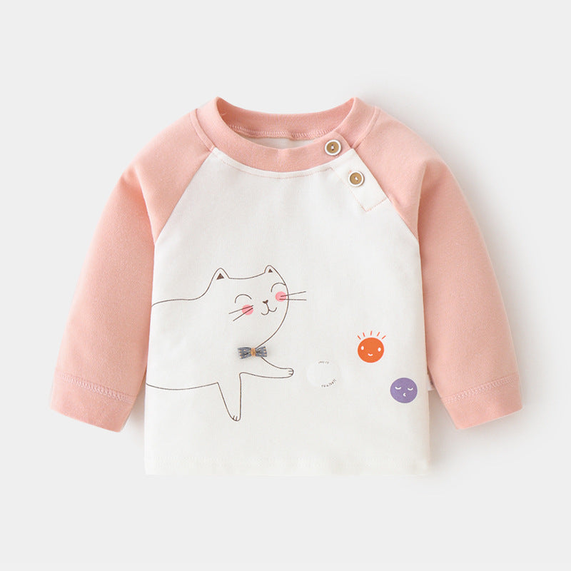 Babylon baby autumn clothes baby pure cotton home retropure cottonspring & fallintimates bottom shirt children's clothing shoulder open t-shirt
