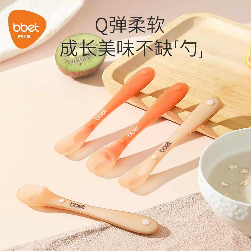 Silicone spoon newborn baby food spoon feeding water silicone soft spoon children's tableware feeding milk food supplement bowl spoon