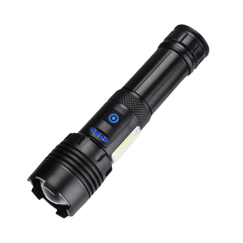 ABS strong light flashlight USB charging outdoor zoom remote shooting built-in battery P50 + COB side light LED flashlight