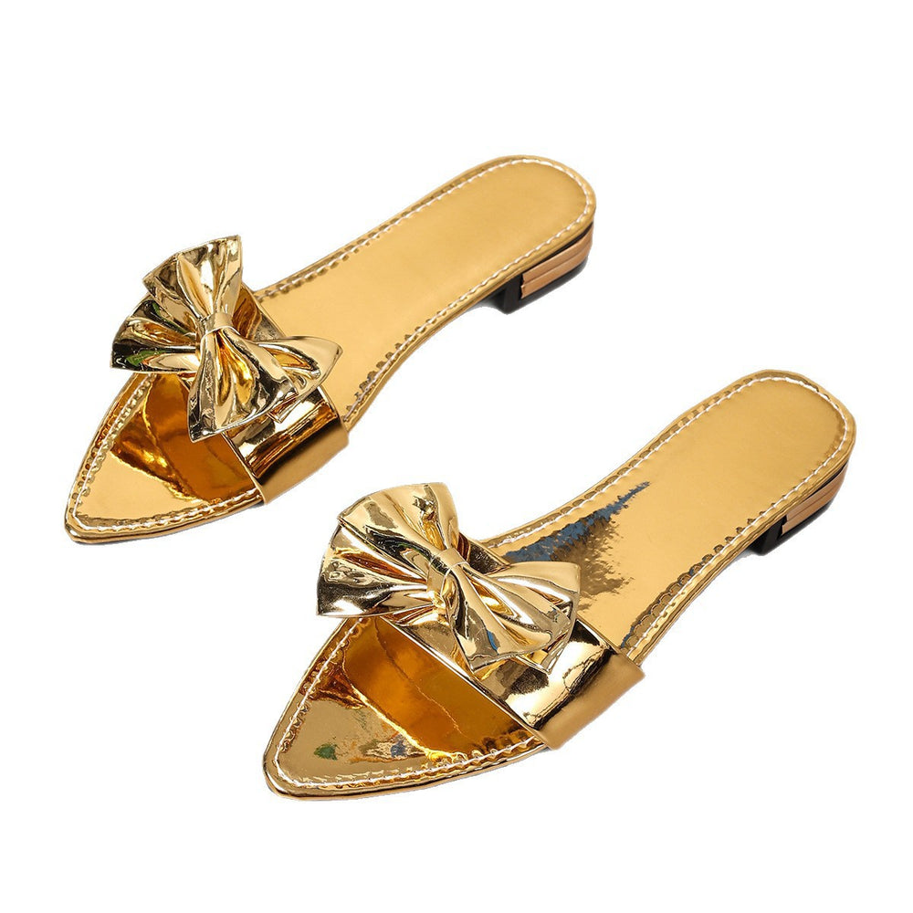 European and american plus-size women's fashion slippers - new summer 2026 collection: versatile pointed-toe low-heel sandals with bow detail