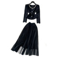 Xiaoxiangfeng wears frenchclassy sense of beads round neck waist suit outwearhigh waist mesh pleated skirt